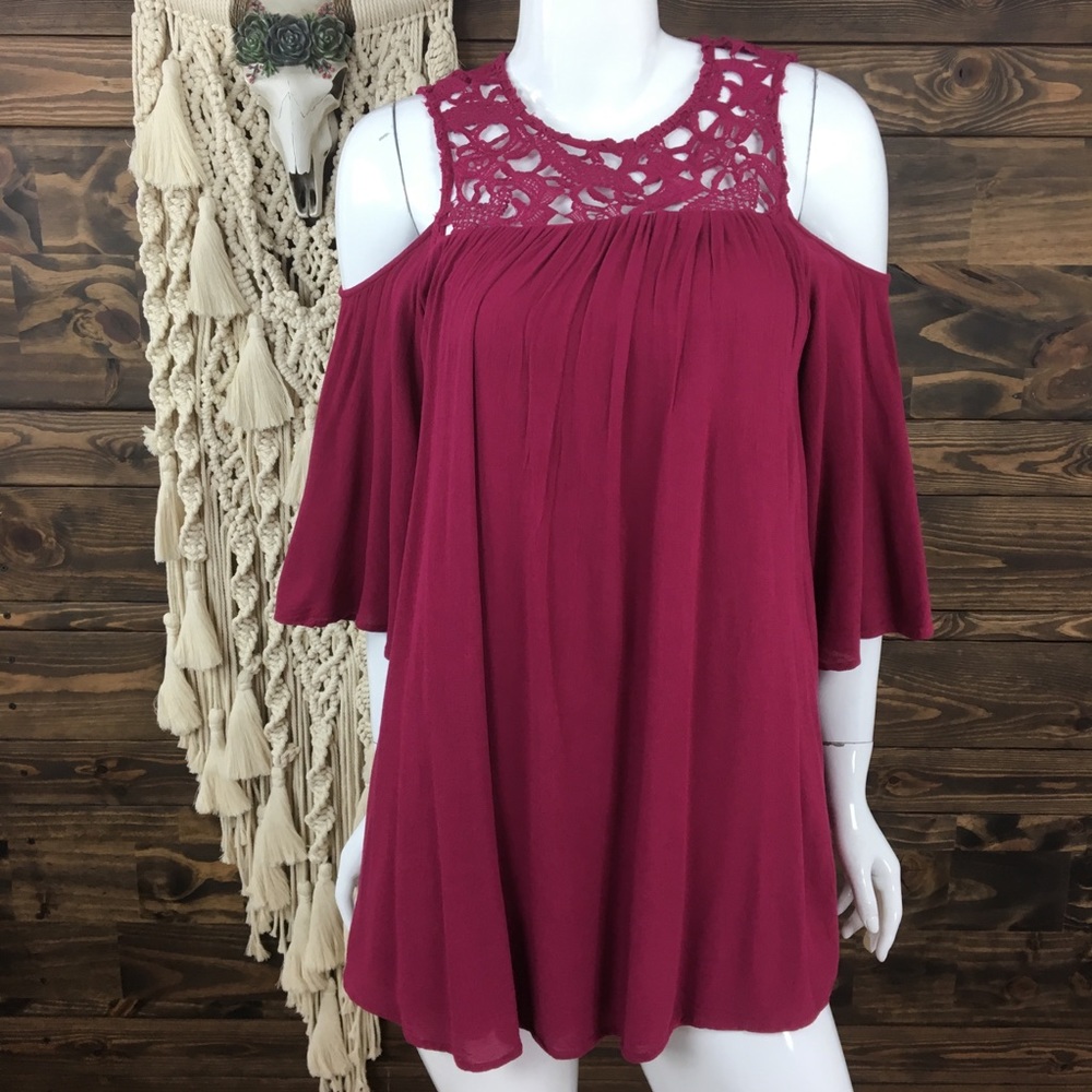 Love Riche |‎ Crochet Lace Cold Shoulder Tunic Dress